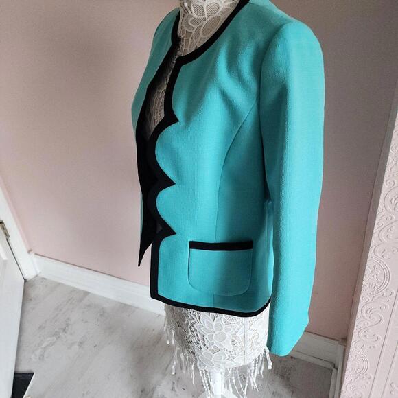 LKNW Nipon Boutique teal black scallop blazer jacket open 8 adorable - Picture 5 of 8